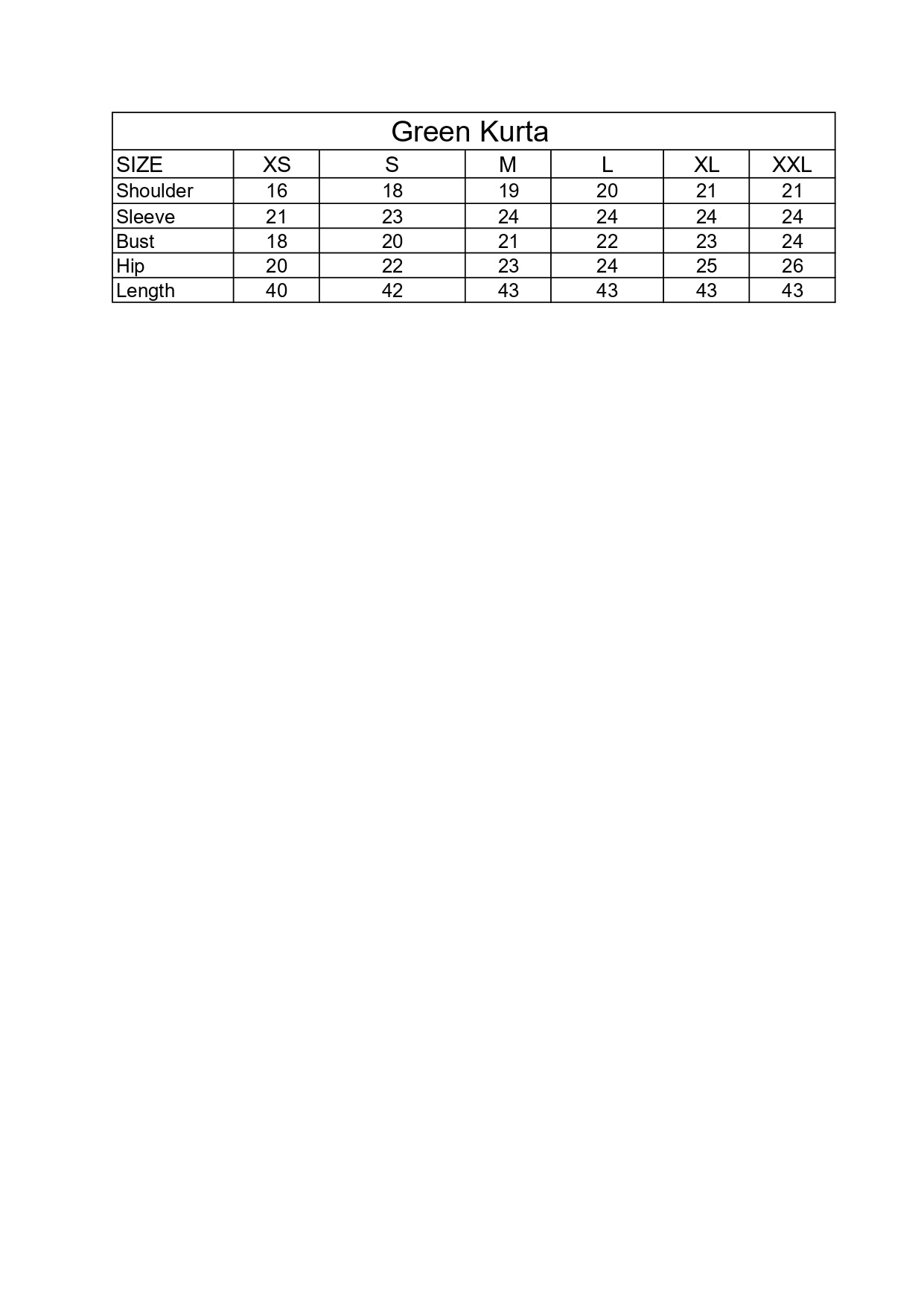 Size Chart