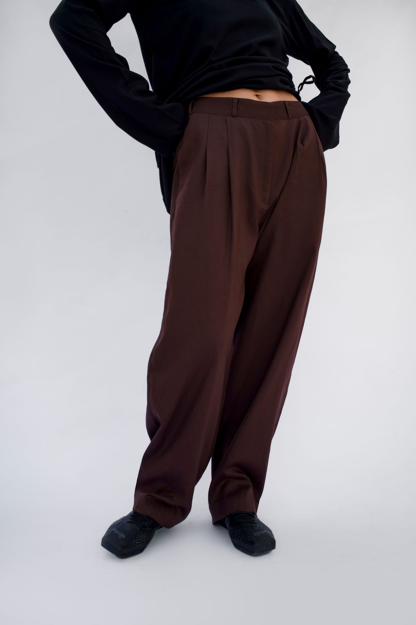 Brown Pleated Pants