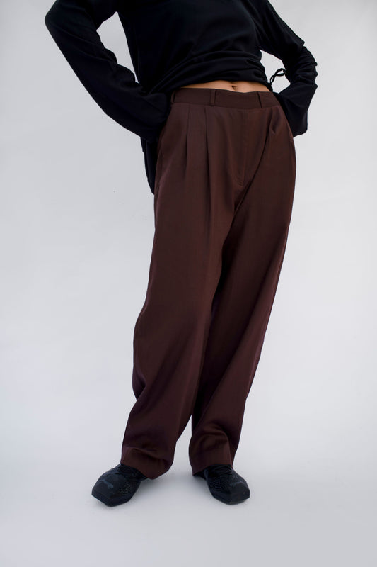 Brown Pleated Pants